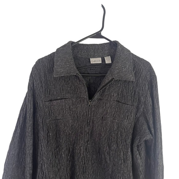 Chico's Women's Size 2 Medium Grey Metallic Textured Full Zip Jacket - Picture 2 of 9